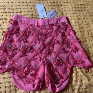 Chic Pink Beaded High Waist Women's Shorts